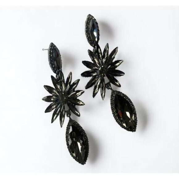 Black Earrings Gothic Black Rhinestone Earrings Halloween Dangle Drop Earrings - Picture 2 of 2